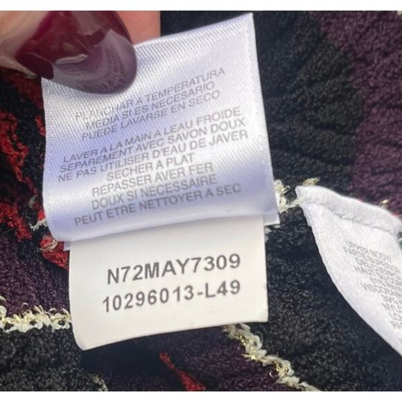 Nine West Black Multicolor Chevron Knit Sweater Dress Bell Sleeve V Neck Medium - Picture 9 of 10